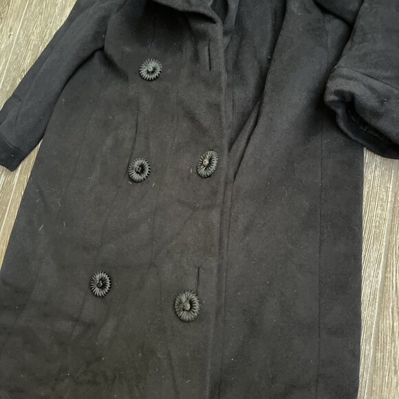Vintage Michel Goma Coat Paris Black 50s Wool Button Down Coat Heavy‎ Lined - Picture 2 of 13